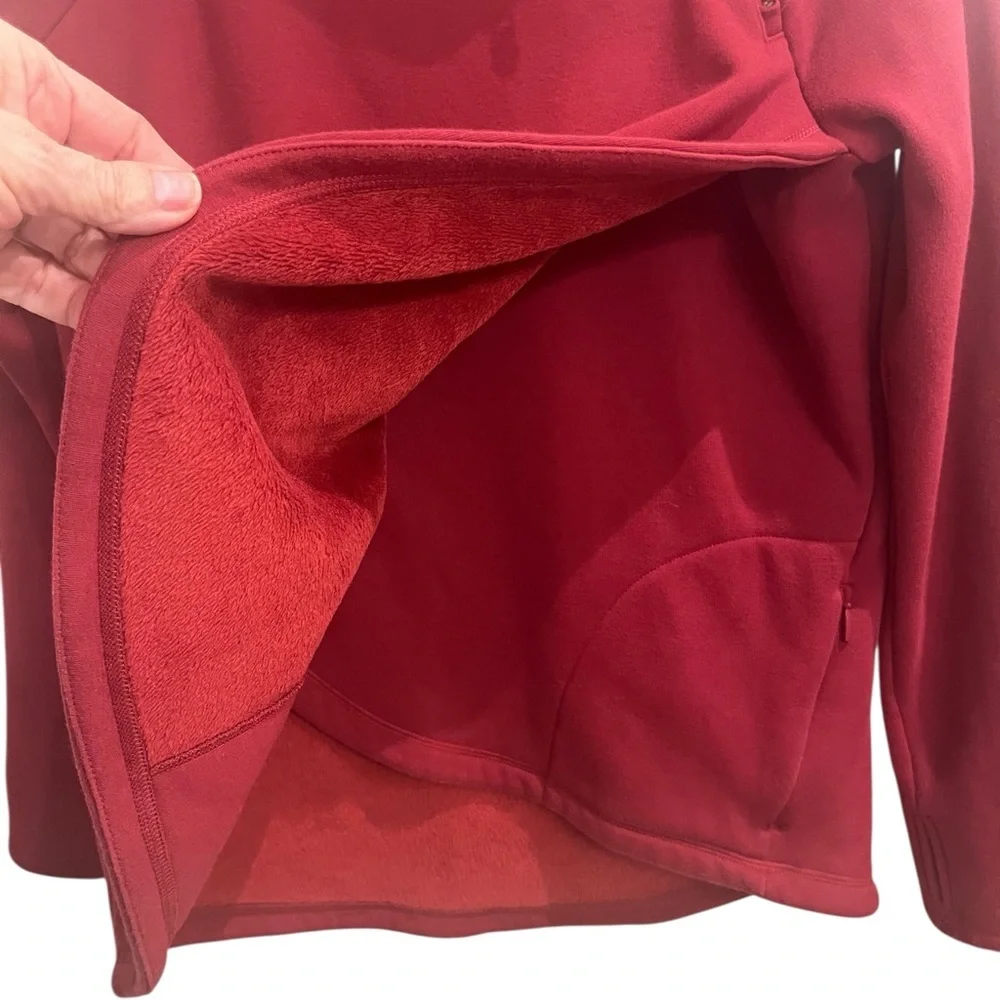 Athleta Coza Karma Asymmetrical Zippered Neck Pullover Sweatshirt Merlot Sz S - Picture 8 of 14